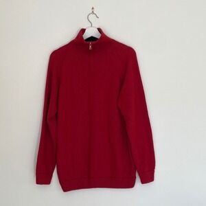 Baby Alpaca Red 100% Alpaca Quarter Zip Mock Neck Sweater Made in Peru